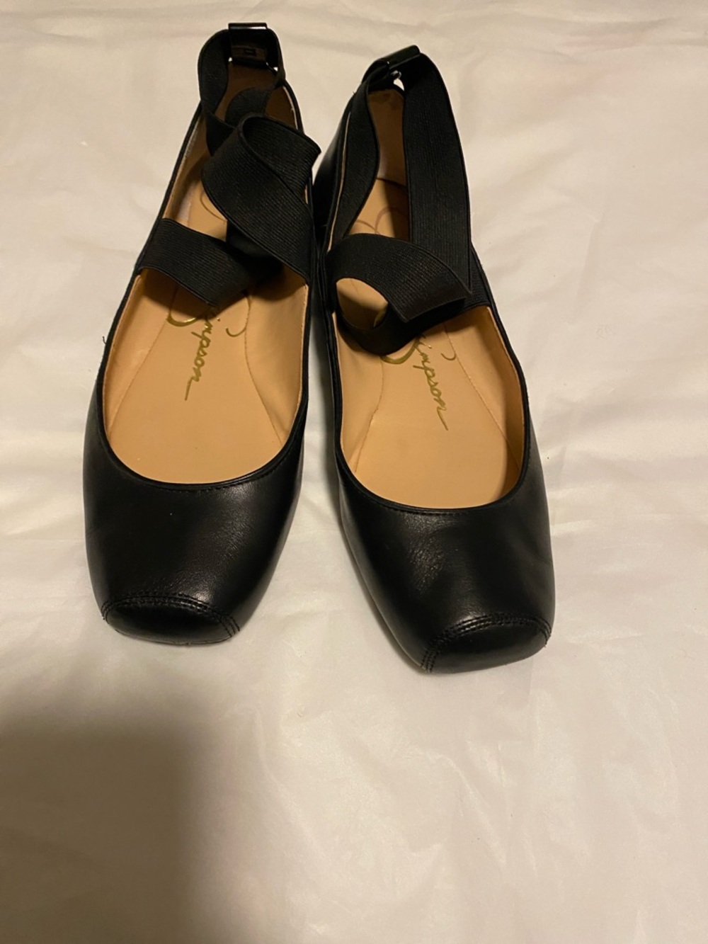Jessica Simpson Black Square-Toe Ballet Flats with Crisscross Elastic